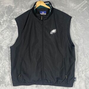 Vintage Reebok NFL Philadelphia Eagles Black Vest Jacket Windbreaker Mens 2XL